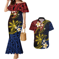 Philippines Spirit Tribal Sun Plumeria Couples Matching Mermaid Dress and Hawaiian Shirt Red And Blue Polynesian Pattern LT01 Black - Polynesian Pride