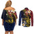 Philippines Spirit Tribal Sun Plumeria Couples Matching Off Shoulder Short Dress and Long Sleeve Button Shirt Red And Blue Polynesian Pattern