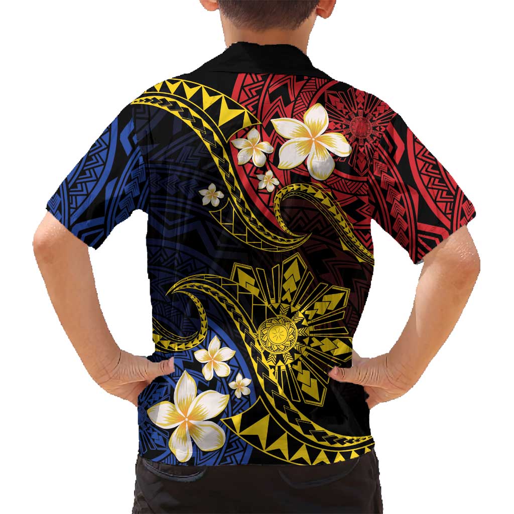 Philippines Spirit Tribal Sun Plumeria Family Matching Long Sleeve Bodycon Dress and Hawaiian Shirt Red And Blue Polynesian Pattern