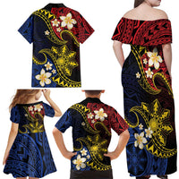 Philippines Spirit Tribal Sun Plumeria Family Matching Off Shoulder Maxi Dress and Hawaiian Shirt Red And Blue Polynesian Pattern