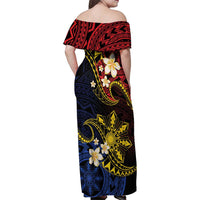 Philippines Spirit Tribal Sun Plumeria Family Matching Off Shoulder Maxi Dress and Hawaiian Shirt Red And Blue Polynesian Pattern
