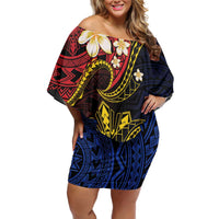 Philippines Spirit Tribal Sun Plumeria Family Matching Off Shoulder Short Dress and Hawaiian Shirt Red And Blue Polynesian Pattern