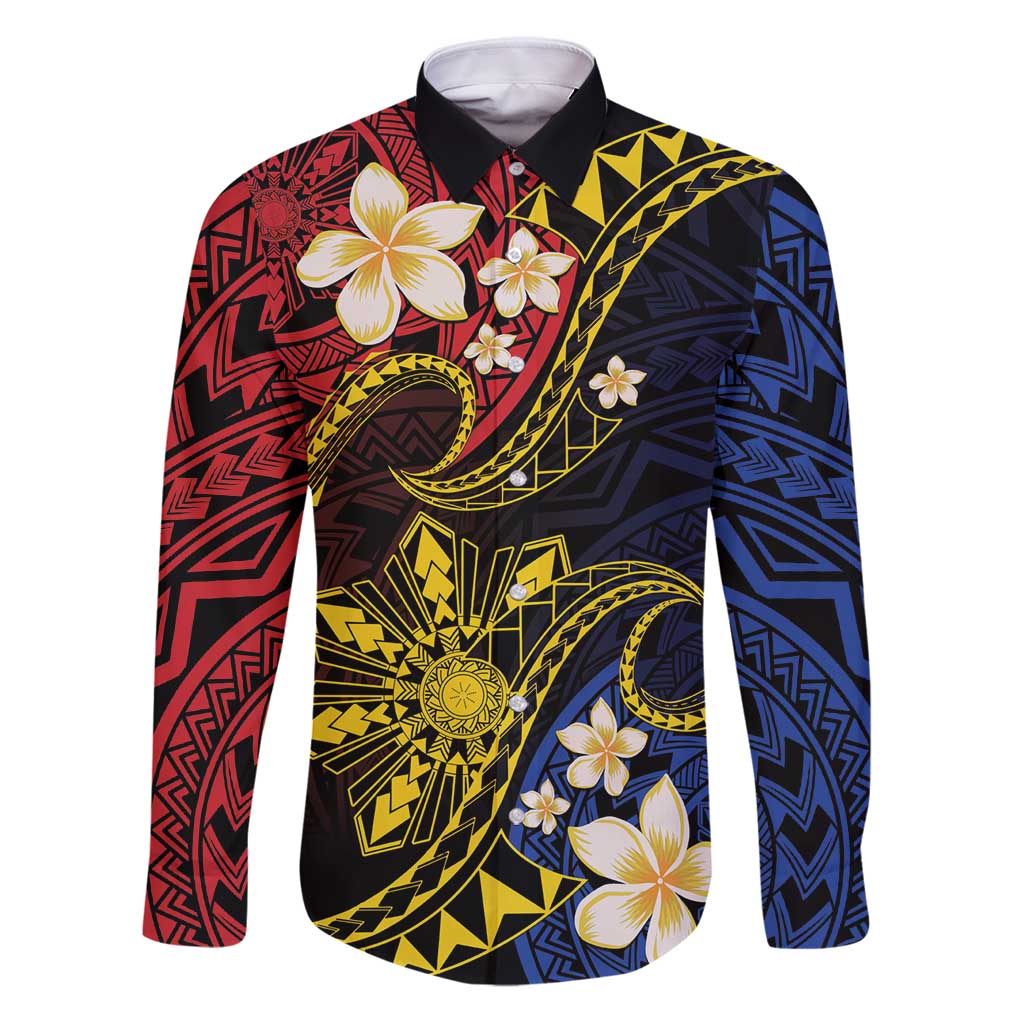 Philippines Spirit Tribal Sun Plumeria Family Matching Puletasi and Hawaiian Shirt Red And Blue Polynesian Pattern