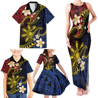 Philippines Spirit Tribal Sun Plumeria Family Matching Tank Maxi Dress and Hawaiian Shirt Red And Blue Polynesian Pattern