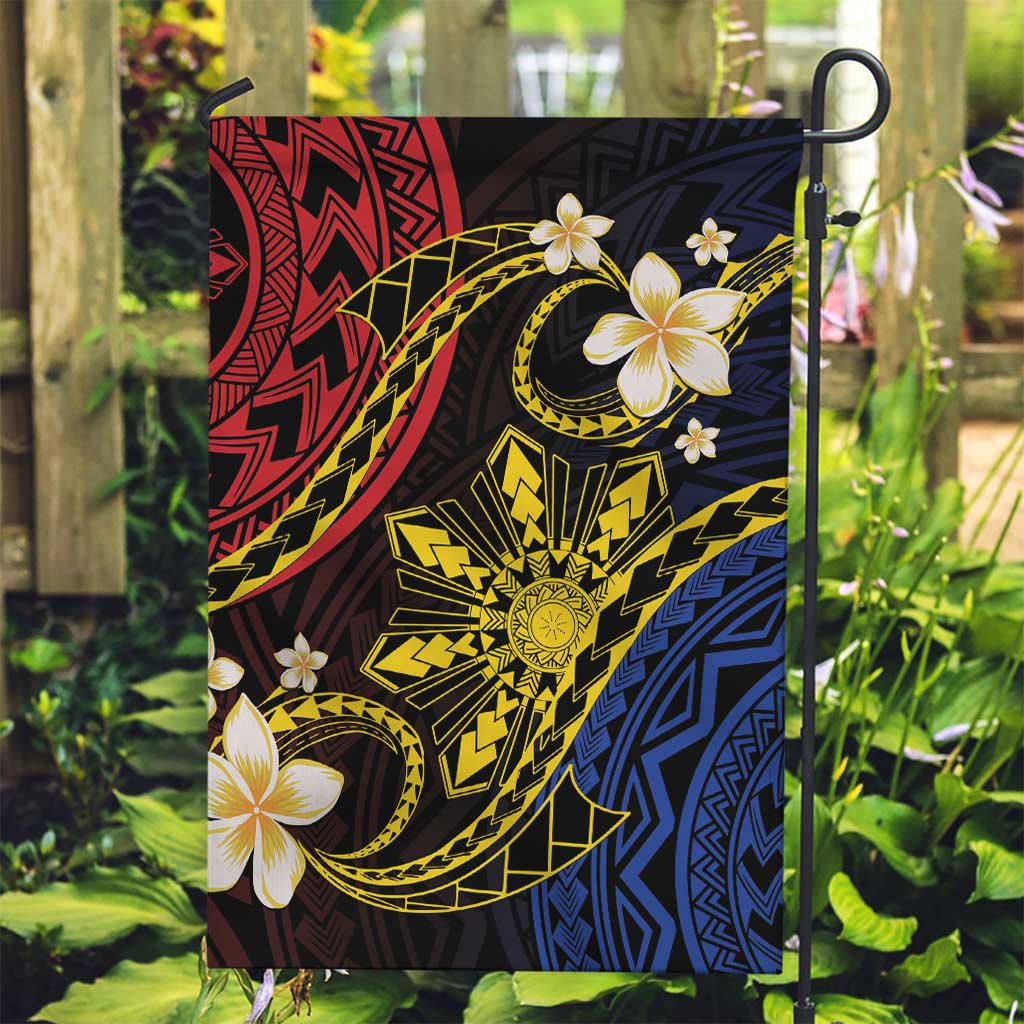 Philippines Spirit Tribal Sun Plumeria Garden Flag Red And Blue Polynesian Pattern