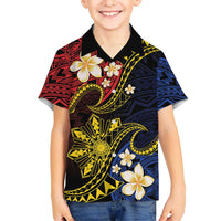 Philippines Spirit Tribal Sun Plumeria Kid Hawaiian Shirt Red And Blue Polynesian Pattern