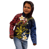 Philippines Spirit Tribal Sun Plumeria Kid Hoodie Red And Blue Polynesian Pattern