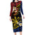 Philippines Spirit Tribal Sun Plumeria Long Sleeve Bodycon Dress Red And Blue Polynesian Pattern