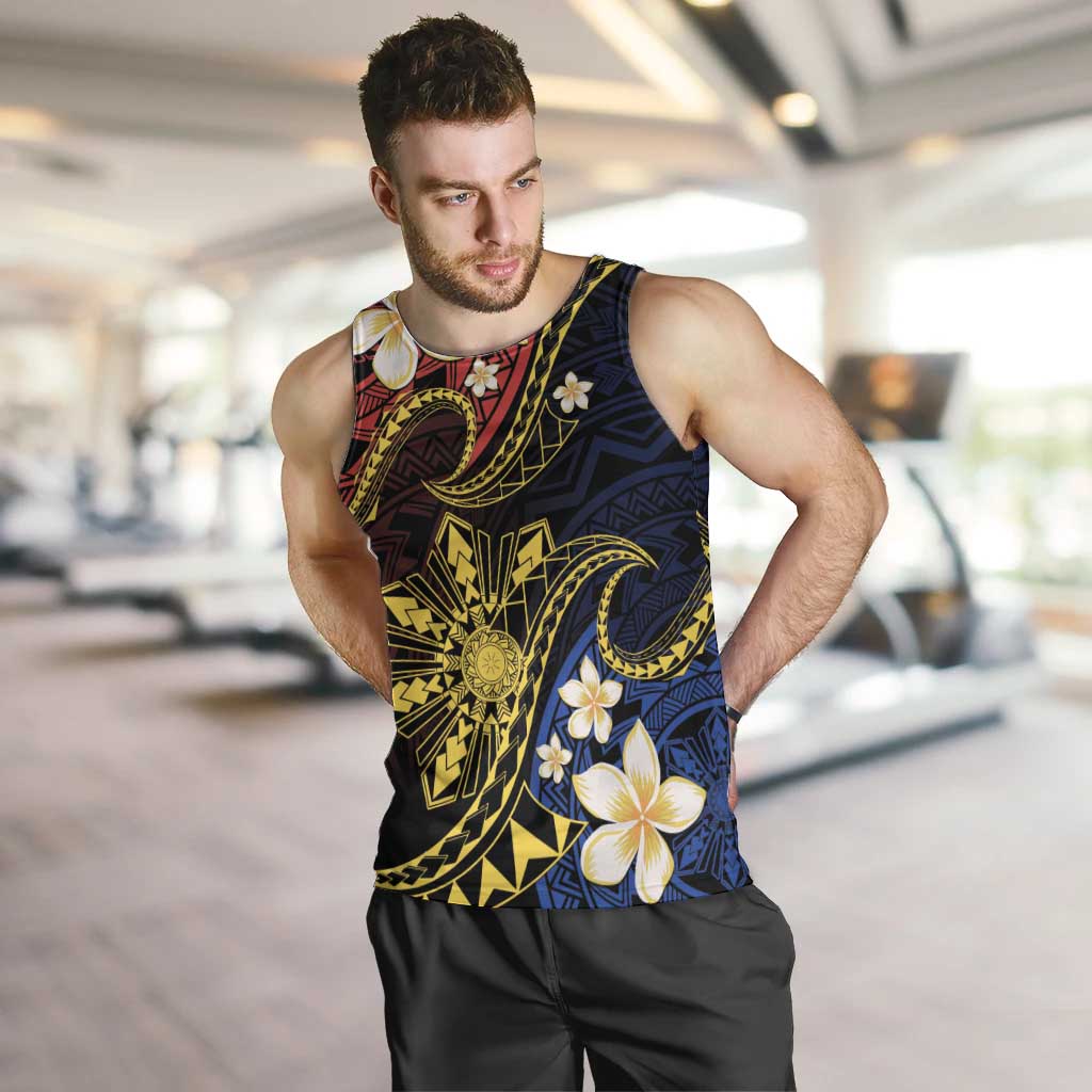 Philippines Spirit Tribal Sun Plumeria Men Tank Top Red And Blue Polynesian Pattern