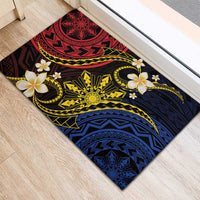 Philippines Spirit Tribal Sun Plumeria Rubber Doormat Red And Blue Polynesian Pattern