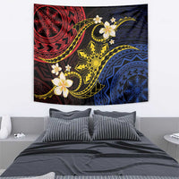 Philippines Spirit Tribal Sun Plumeria Tapestry Red And Blue Polynesian Pattern
