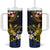 Philippines Spirit Tribal Sun Plumeria Tumbler With Handle Red And Blue Polynesian Pattern