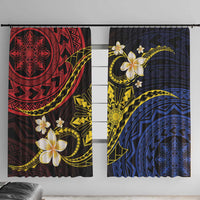 Philippines Spirit Tribal Sun Plumeria Window Curtain Red And Blue Polynesian Pattern