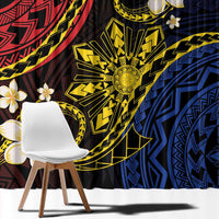 Philippines Spirit Tribal Sun Plumeria Window Curtain Red And Blue Polynesian Pattern