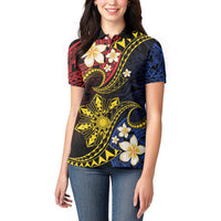 Philippines Spirit Tribal Sun Plumeria Women Polo Shirt Red And Blue Polynesian Pattern