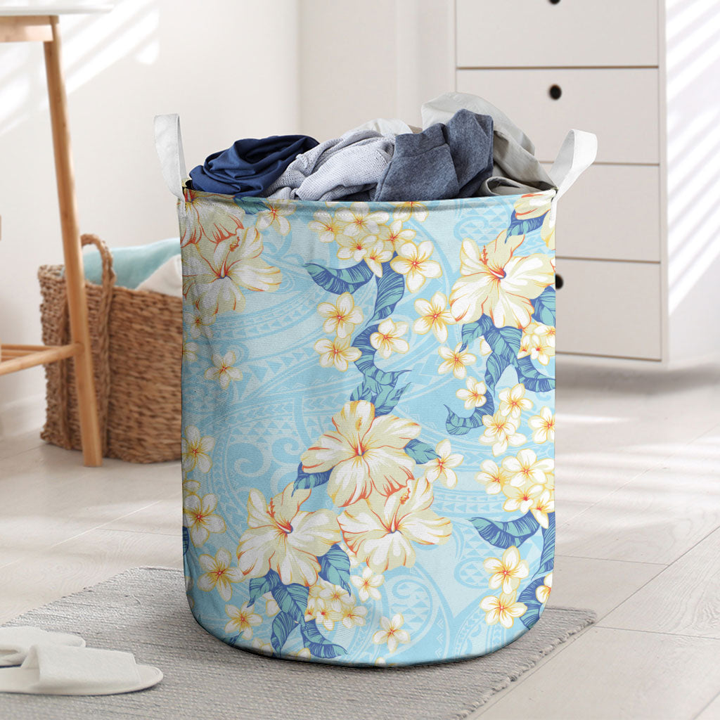Hawaii Hibiscus Plumeria Blue Laundry Basket Polynesian Pattern LT01 Blue - Polynesian Pride