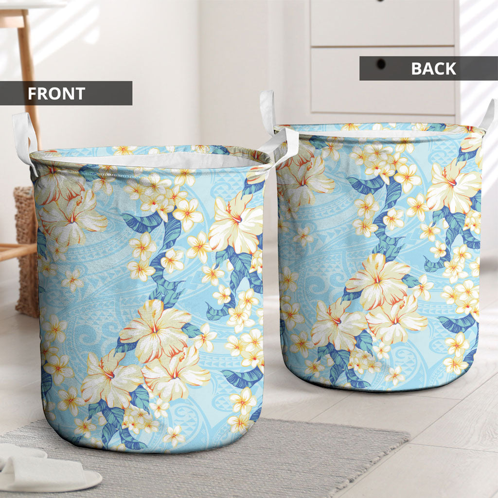 Hawaii Hibiscus Plumeria Blue Laundry Basket Polynesian Pattern LT01 - Polynesian Pride