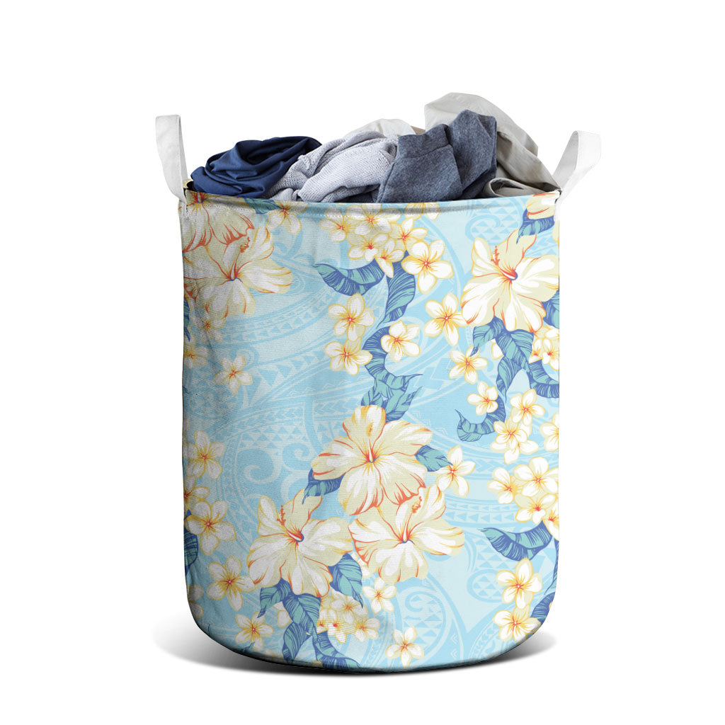Hawaii Hibiscus Plumeria Blue Laundry Basket Polynesian Pattern LT01 - Polynesian Pride