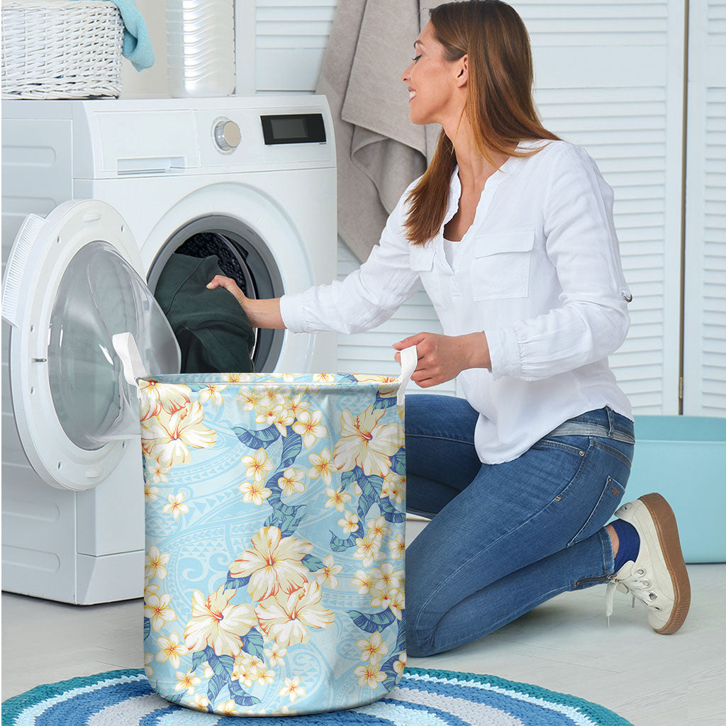 Hawaii Hibiscus Plumeria Blue Laundry Basket Polynesian Pattern LT01 - Polynesian Pride