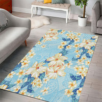 Hawaii Hibiscus Plumeria Blue Area Rug Polynesian Pattern LT01 - Polynesian Pride