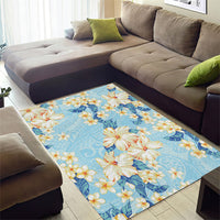Hawaii Hibiscus Plumeria Blue Area Rug Polynesian Pattern LT01 - Polynesian Pride