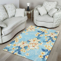 Hawaii Hibiscus Plumeria Blue Area Rug Polynesian Pattern LT01 - Polynesian Pride