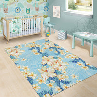 Hawaii Hibiscus Plumeria Blue Area Rug Polynesian Pattern LT01 - Polynesian Pride