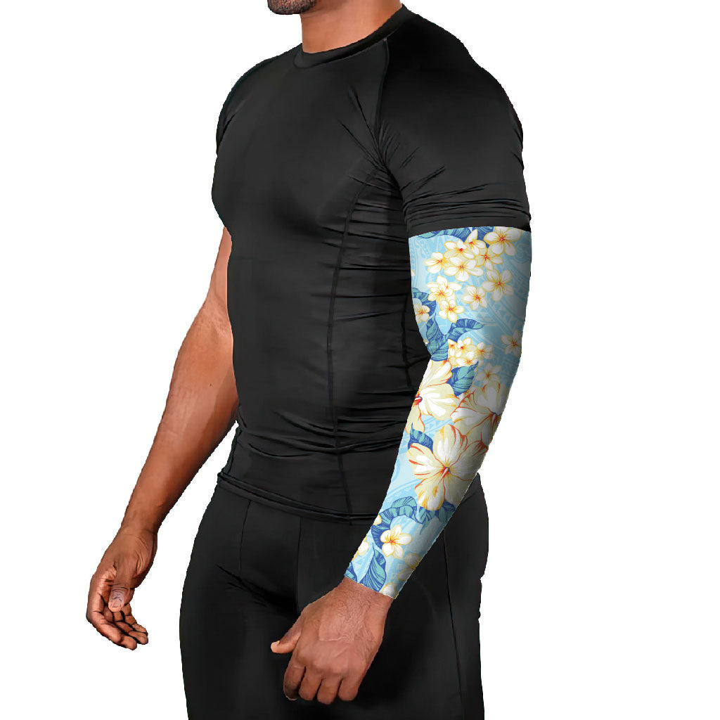 Hawaii Hibiscus Plumeria Blue Arm Sleeves Polynesian Pattern LT01 - Polynesian Pride