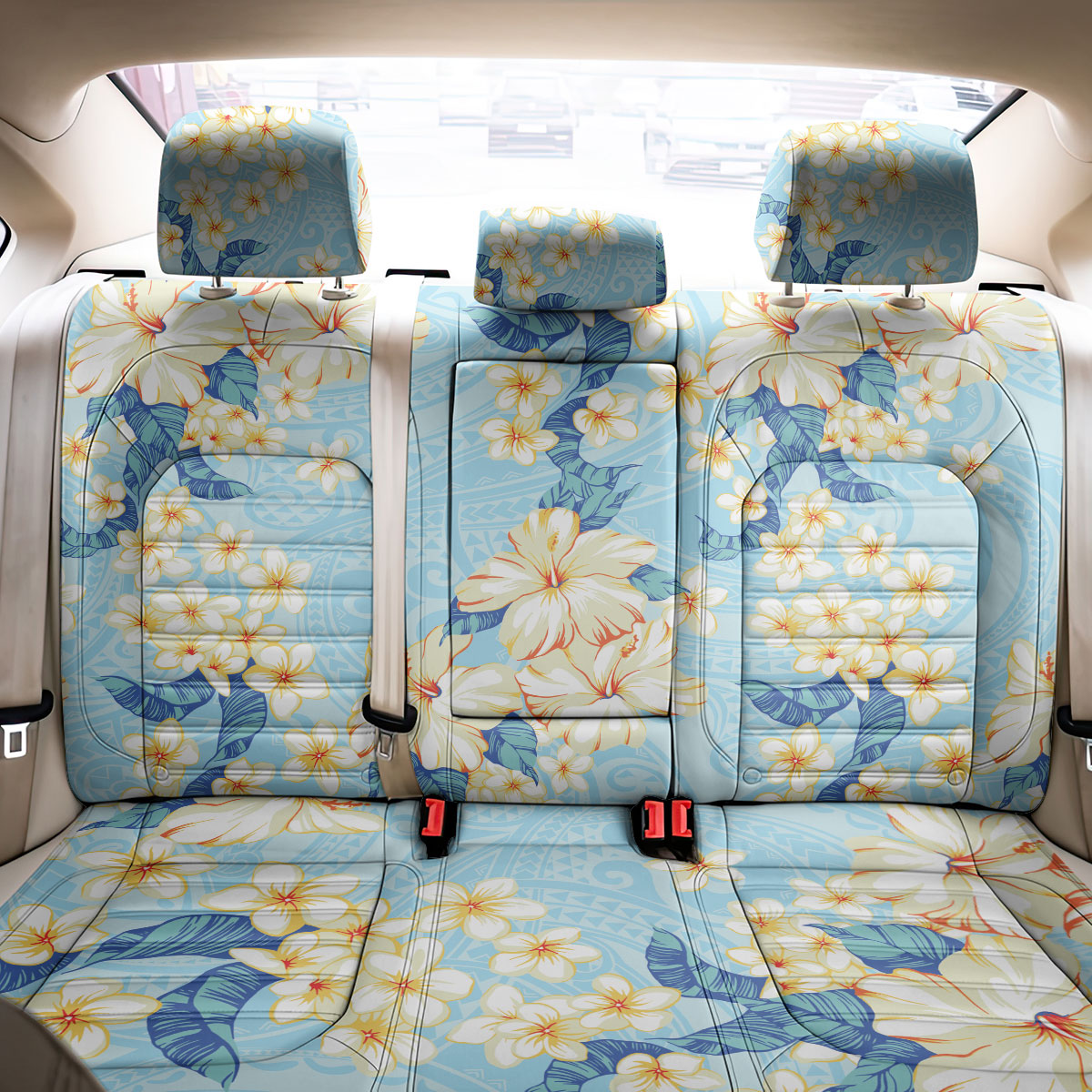 Hawaii Hibiscus Plumeria Blue Back Car Seat Cover Polynesian Pattern LT01 - Polynesian Pride