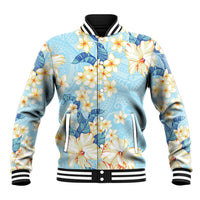 Hawaii Hibiscus Plumeria Blue Baseball Jacket Polynesian Pattern LT01 Unisex Blue - Polynesian Pride
