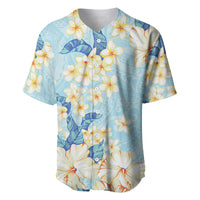 Hawaii Hibiscus Plumeria Blue Baseball Jersey Polynesian Pattern LT01 Blue - Polynesian Pride