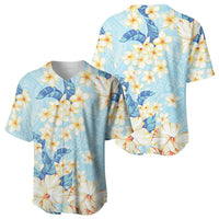Hawaii Hibiscus Plumeria Blue Baseball Jersey Polynesian Pattern LT01 - Polynesian Pride