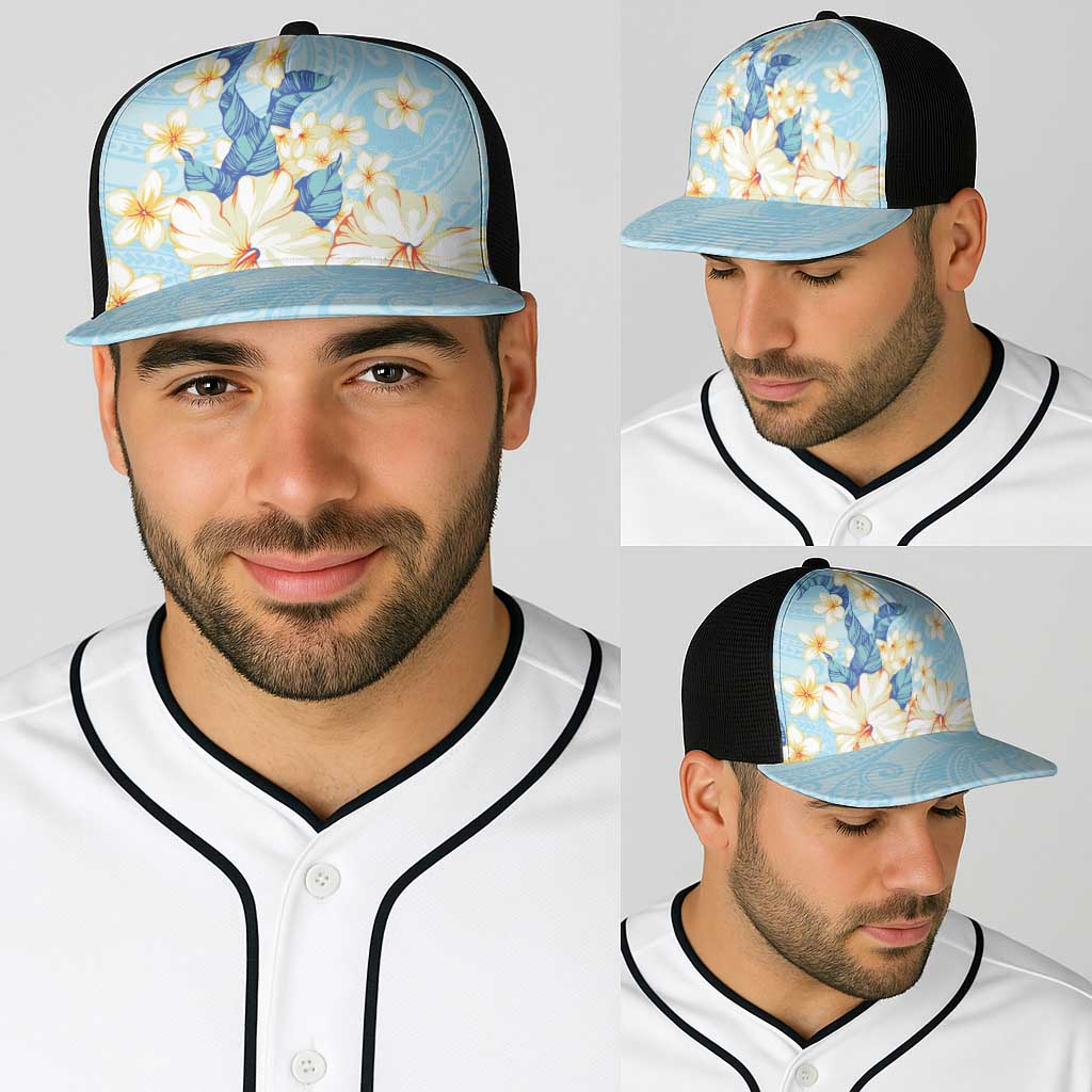 Hawaii Hibiscus Plumeria Blue Baseball Net Cap Polynesian Pattern LT01 - Polynesian Pride