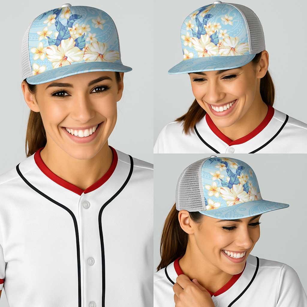 Hawaii Hibiscus Plumeria Blue Baseball Net Cap Polynesian Pattern LT01 - Polynesian Pride