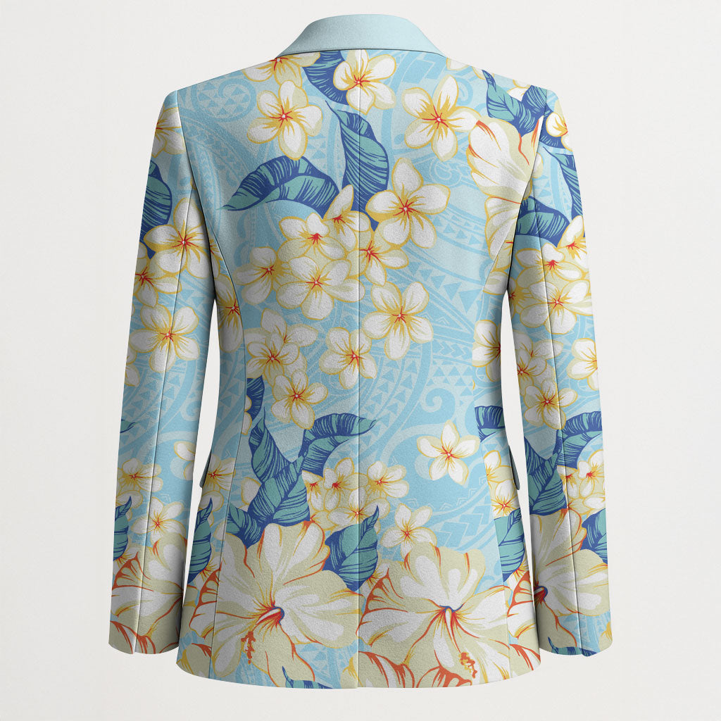 Hawaii Hibiscus Plumeria Blue Blazer Polynesian Pattern LT01 - Polynesian Pride