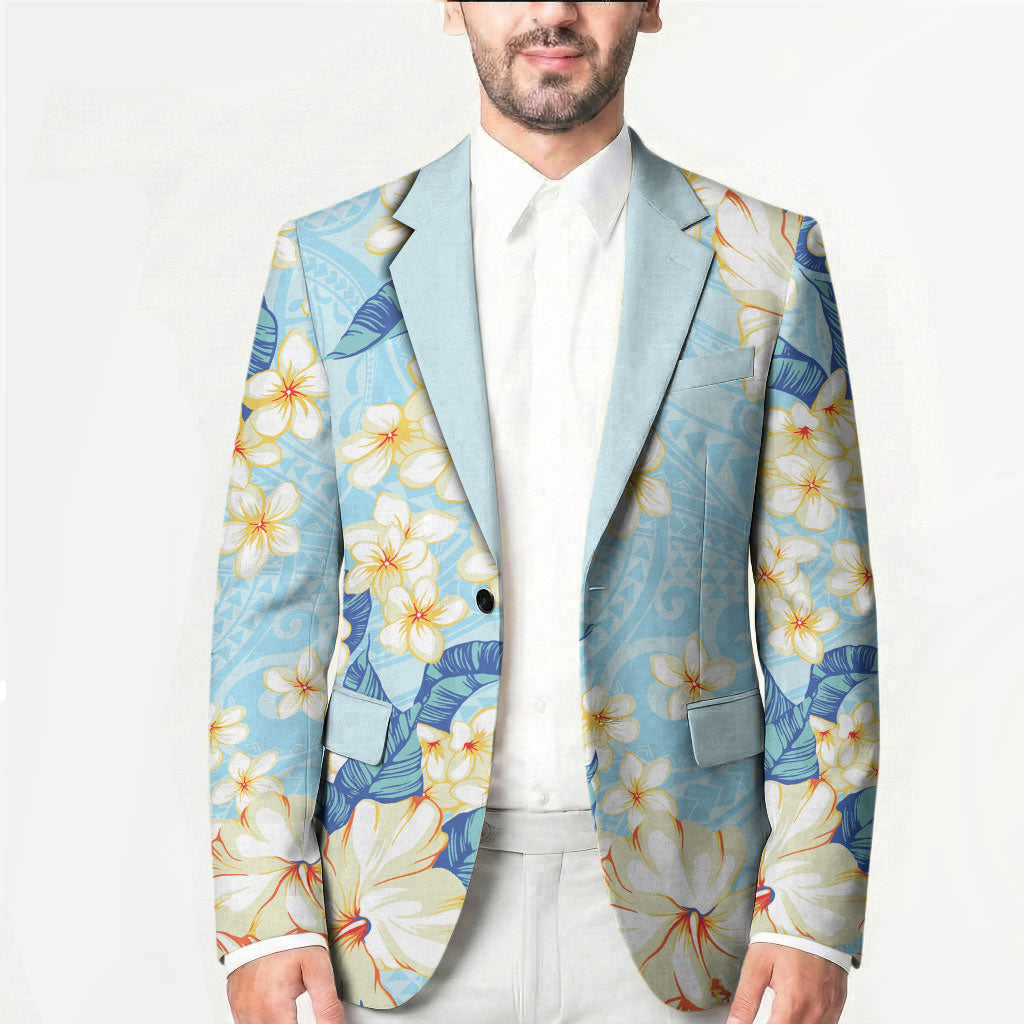 Hawaii Hibiscus Plumeria Blue Blazer Polynesian Pattern LT01 - Polynesian Pride