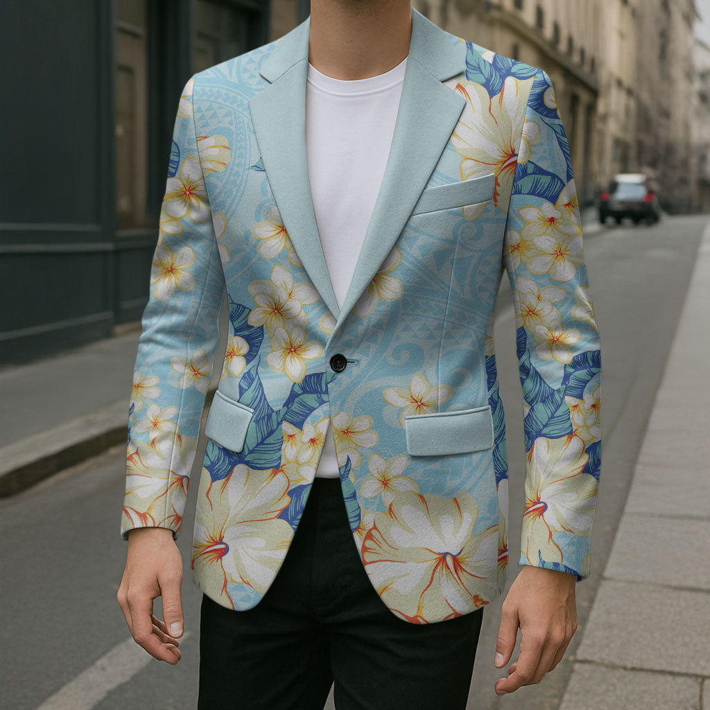 Hawaii Hibiscus Plumeria Blue Blazer Polynesian Pattern LT01 - Polynesian Pride
