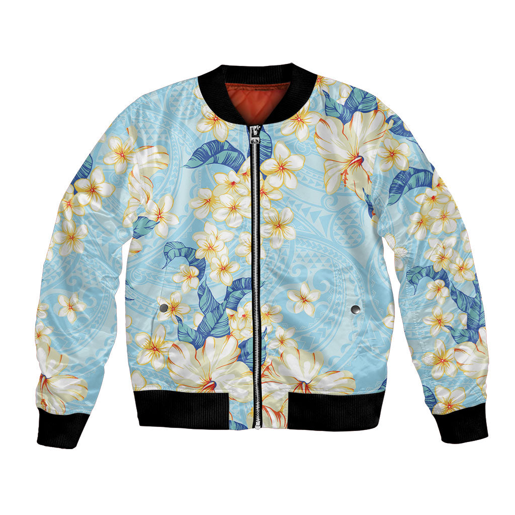 Hawaii Hibiscus Plumeria Blue Bomber Jacket Polynesian Pattern LT01 Unisex Blue - Polynesian Pride