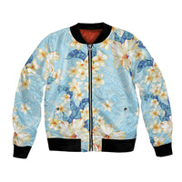 Hawaii Hibiscus Plumeria Blue Bomber Jacket Polynesian Pattern LT01 Unisex Blue - Polynesian Pride