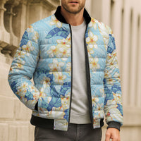 Hawaii Hibiscus Plumeria Blue Bomber Puffer Jacket Polynesian Pattern LT01 - Polynesian Pride