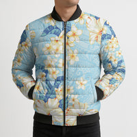 Hawaii Hibiscus Plumeria Blue Bomber Puffer Jacket Polynesian Pattern LT01 - Polynesian Pride
