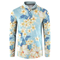 Hawaii Hibiscus Plumeria Blue Button Sweatshirt Polynesian Pattern LT01 Blue - Polynesian Pride