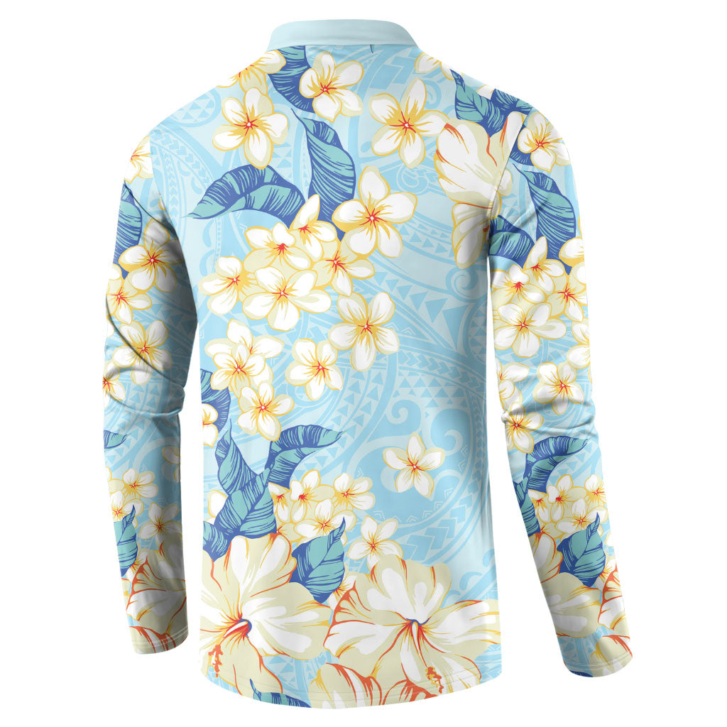 Hawaii Hibiscus Plumeria Blue Button Sweatshirt Polynesian Pattern LT01 - Polynesian Pride