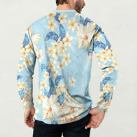 Hawaii Hibiscus Plumeria Blue Button Sweatshirt Polynesian Pattern LT01 - Polynesian Pride