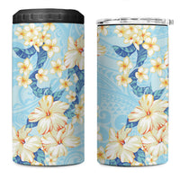 Hawaii Hibiscus Plumeria Blue 4 in 1 Can Cooler Tumbler Polynesian Pattern