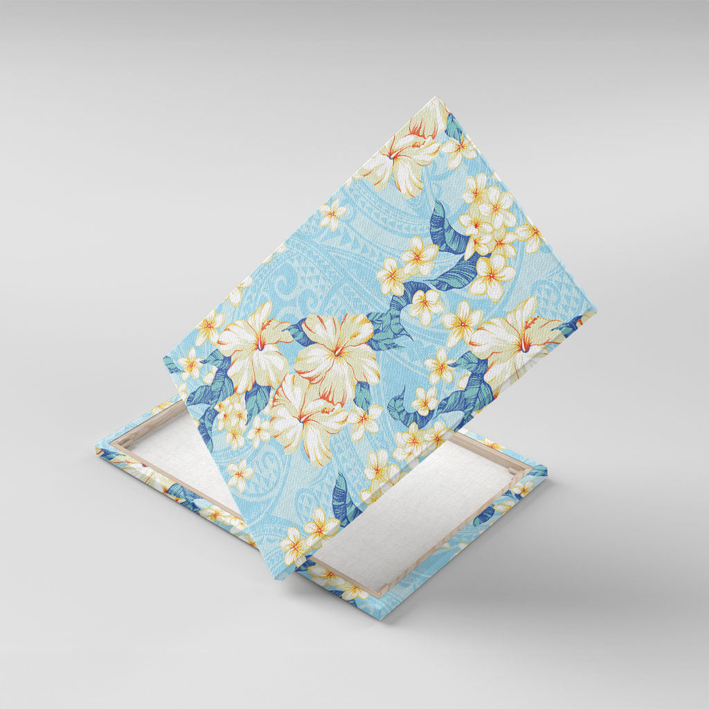 Hawaii Hibiscus Plumeria Blue Canvas Wall Art Polynesian Pattern