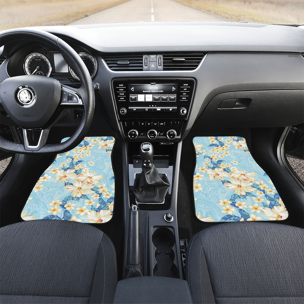Hawaii Hibiscus Plumeria Blue Car Mats Polynesian Pattern LT01 Set 2pcs - Front Blue - Polynesian Pride