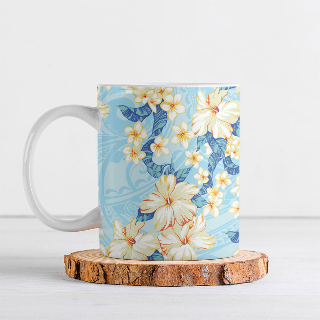 Hawaii Hibiscus Plumeria Blue Ceramic Mug Polynesian Pattern LT01 Blue - Polynesian Pride