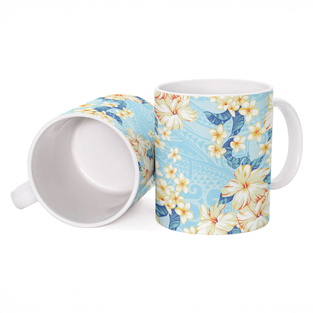 Hawaii Hibiscus Plumeria Blue Ceramic Mug Polynesian Pattern LT01 - Polynesian Pride