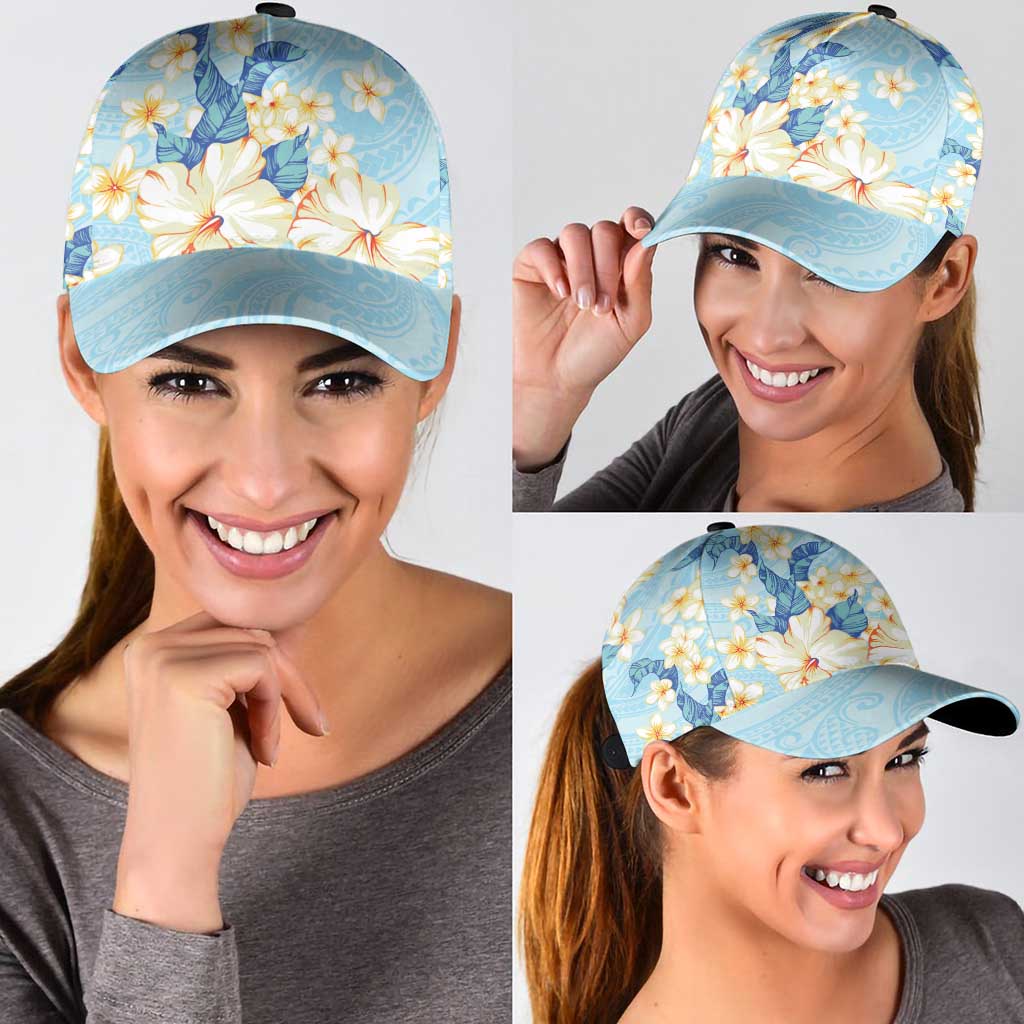 Hawaii Hibiscus Plumeria Blue Classic Cap Polynesian Pattern LT01 - Polynesian Pride